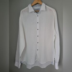100% Linen Mens Long Sleeve Report Collection White Size XXL 2XL